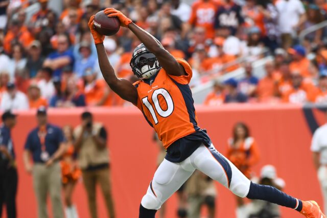 Emmanuel Sanders catch. Credit: Ron Chenoy, USA TODAY Sports.