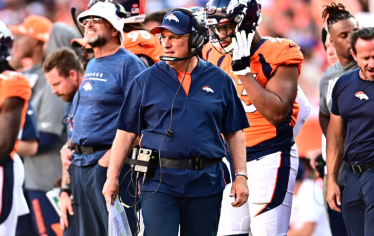 Denver Broncos head coach Vic Fangio walks the sidelines in the third quarter against the Jacksonville Jaguars at Empower Field at Mile High.