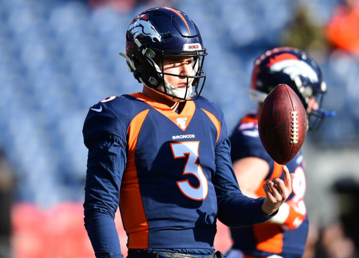 Denver, CO, USA; Denver Broncos quarterback Drew Lock (3) before the game against the Los Angeles Chargers at Empower Field at Mile High.