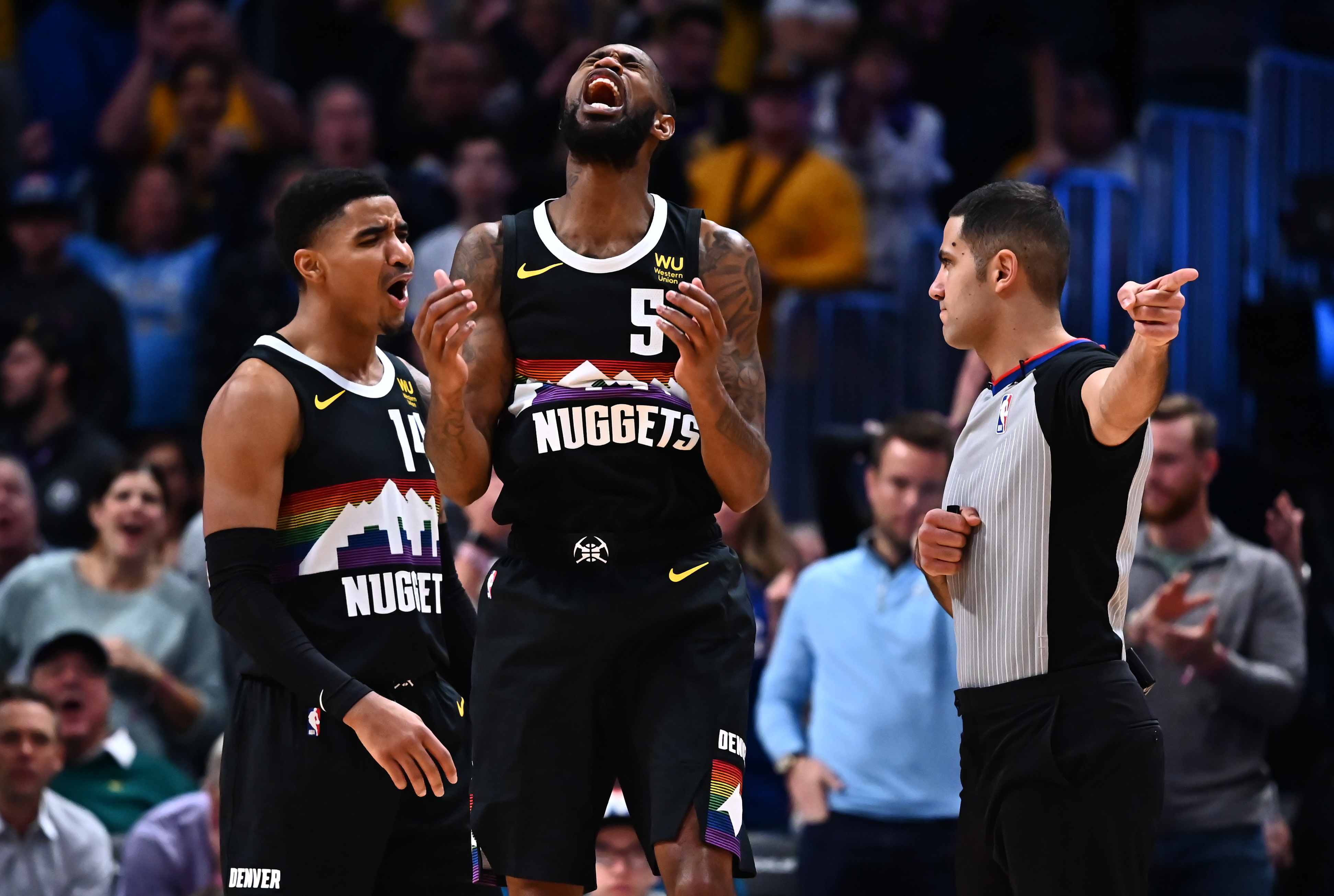 NBA: Los Angeles Lakers at Denver Nuggets Denver Nuggets guard Will Barton (5) reacts to a foul on him in the fourth quarter against the Los Angeles Lakers at the Pepsi Center.