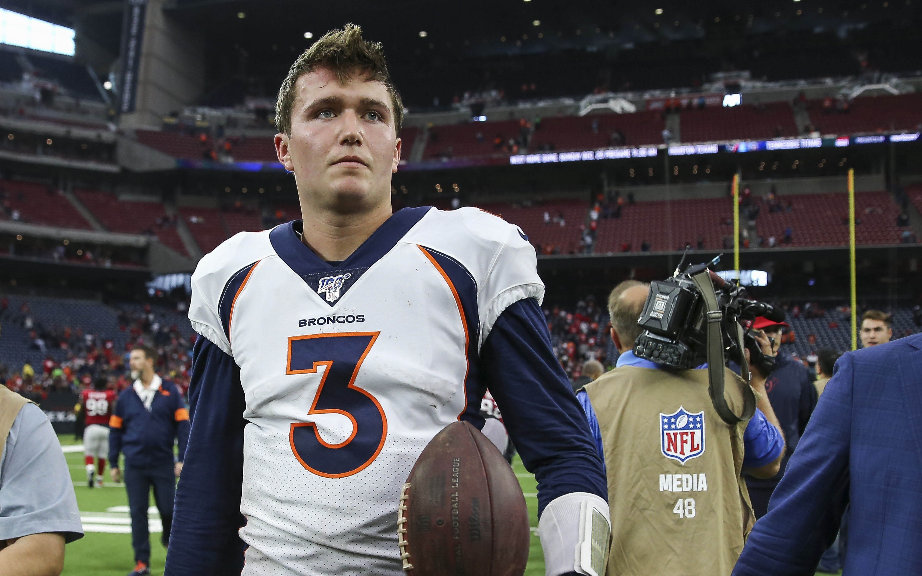USATSI_13768306 Cropped Drew Lock after his first career road win last week. Credit: Troy Taormina, USA TODAY Sports.