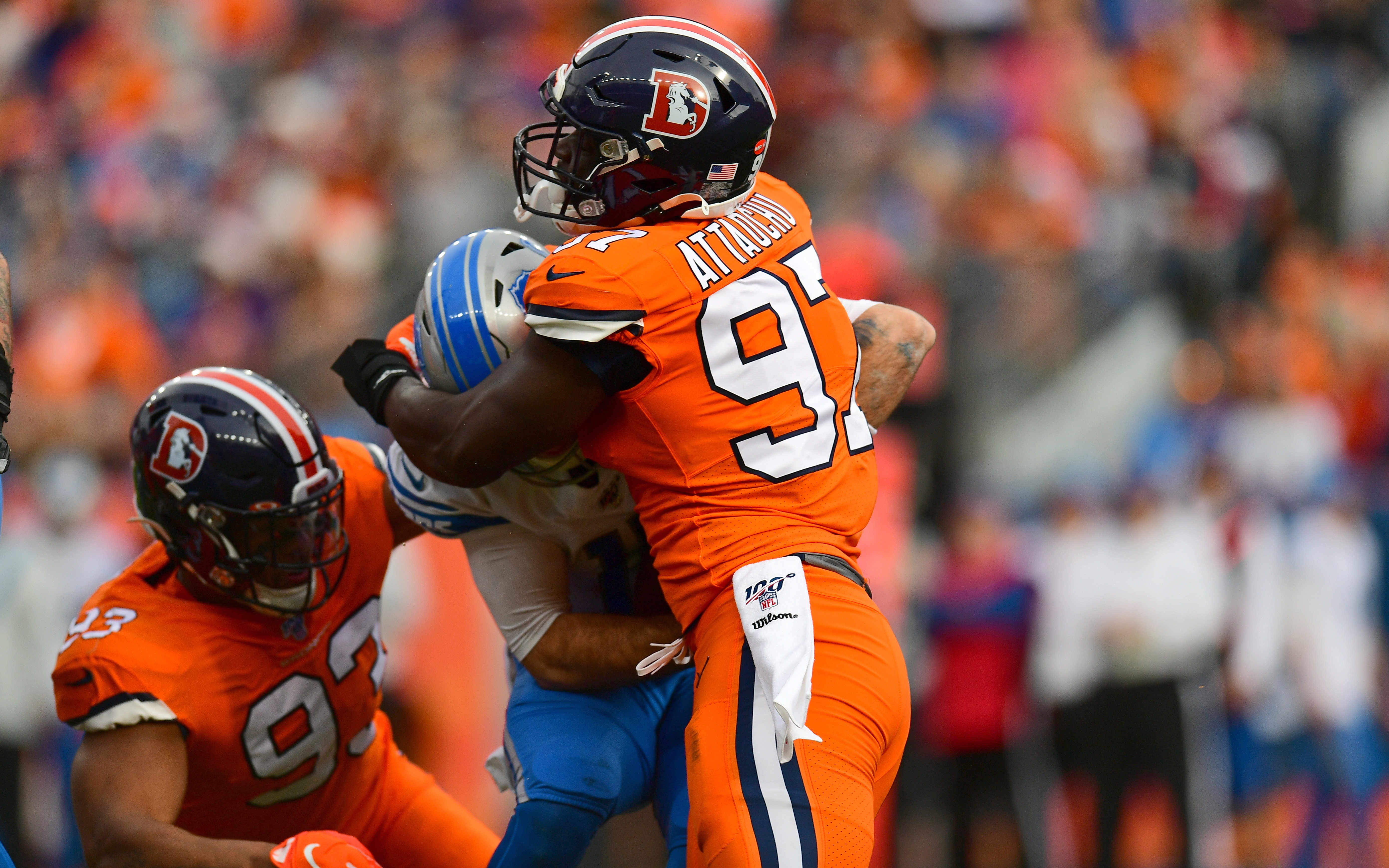 USATSI_13828723 Cropped Dre'Mont Jones (93) earns his half a sack against David Blough of the Detroit Lions. Credit: Ron Chenoy, USA TODAY Sports.