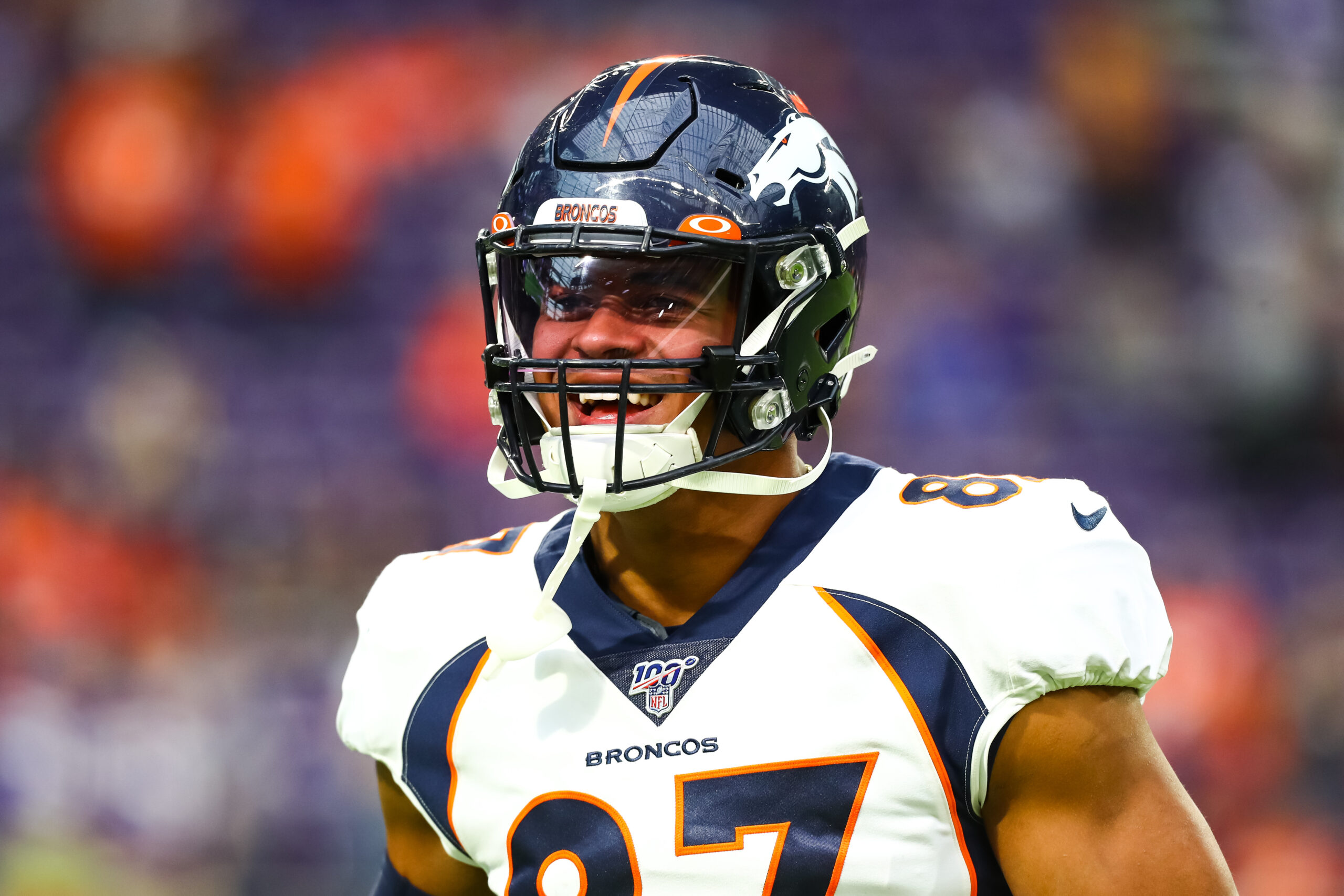 Denver Broncos tight end Noah Fant (87) against the New York Jets