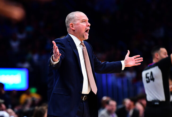 Denver Nuggets head coach Michael Malone calls out in the second quarter against the Portland Trail Blazers at the Pepsi Center.
