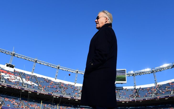 John Elway at the Broncos - Raiders game in Week 17 of 2019. Credit: Ron Chenoy, USA TODAY Sports.