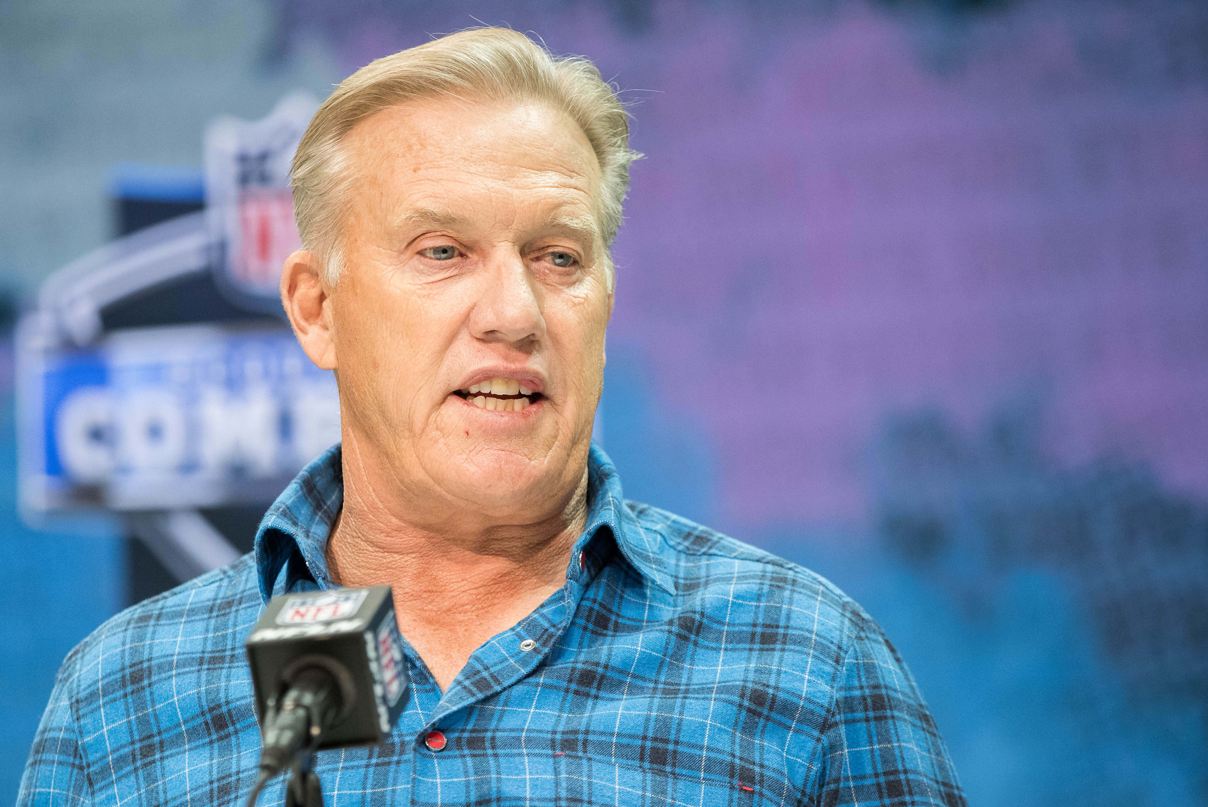 NFL: Combine Denver Broncos general manager John Elway speaks to the media during the 2020 NFL Combine in the Indianapolis Convention Center.