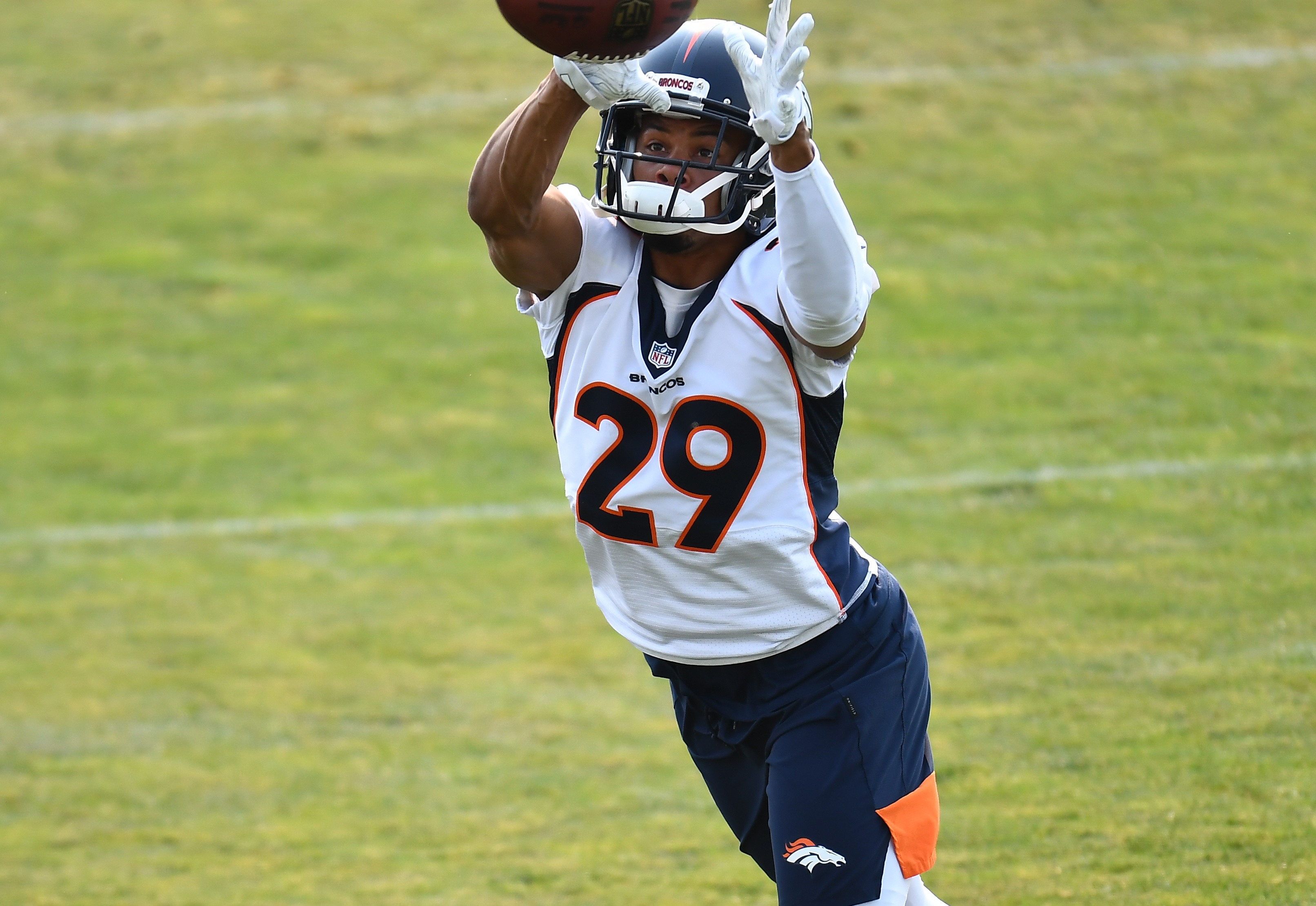 NFL: Denver Broncos-Training Camp Denver Broncos cornerback Bryce Callahan (29) works out during training camp at the UCHealth Training Center.