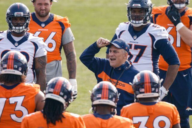 Vic Fangio with his team in Dove Valley during training camp. Credit: Isiah J. Downing, USA TODAY Sports.