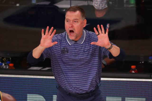 Denver Nuggets head coach Michael Malone reacts during the second half of game two in the second round of the 2020 NBA Playoffs against the LA Clippers at AdventHealth Arena.