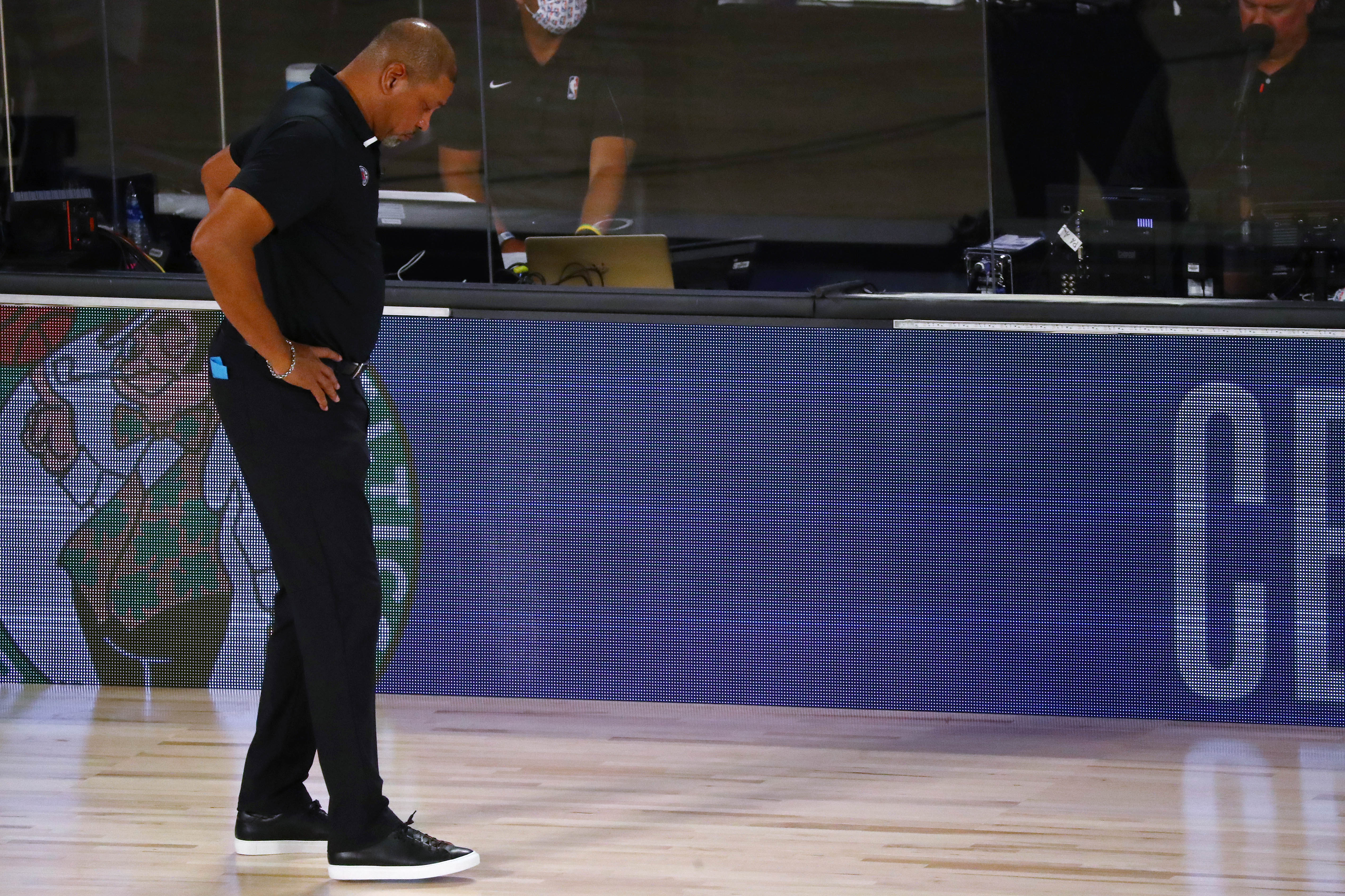 LA Clippers head coach Doc Rivers reacts during the second half of game five against the Denver Nuggets in the second round of the 2020 NBA Playoffs at ESPN Wide World of Sports Complex.