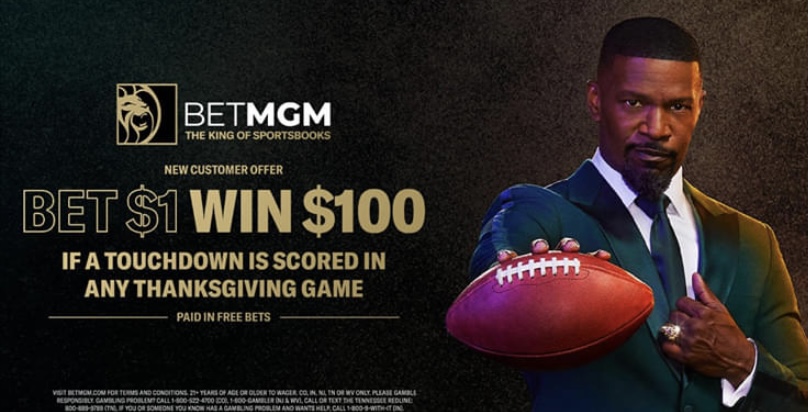 Get 100-1 Odds on any NFL Team to Score a TD on Thanksgiving at BetMGM