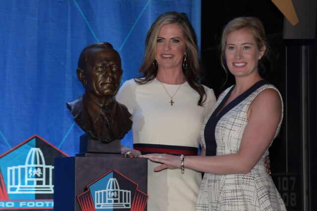 Beth (left) and Brittany Bowlen (right) at Pat Bowlen's Hall of Fame induction ceremony. Credit: Kirby Lee, USA TODAY Sports.