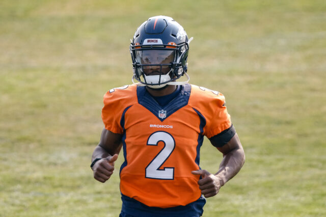 Denver Broncos wide receiver Kendall Hinton (2) during training camp at the UCHealth Training Center.
