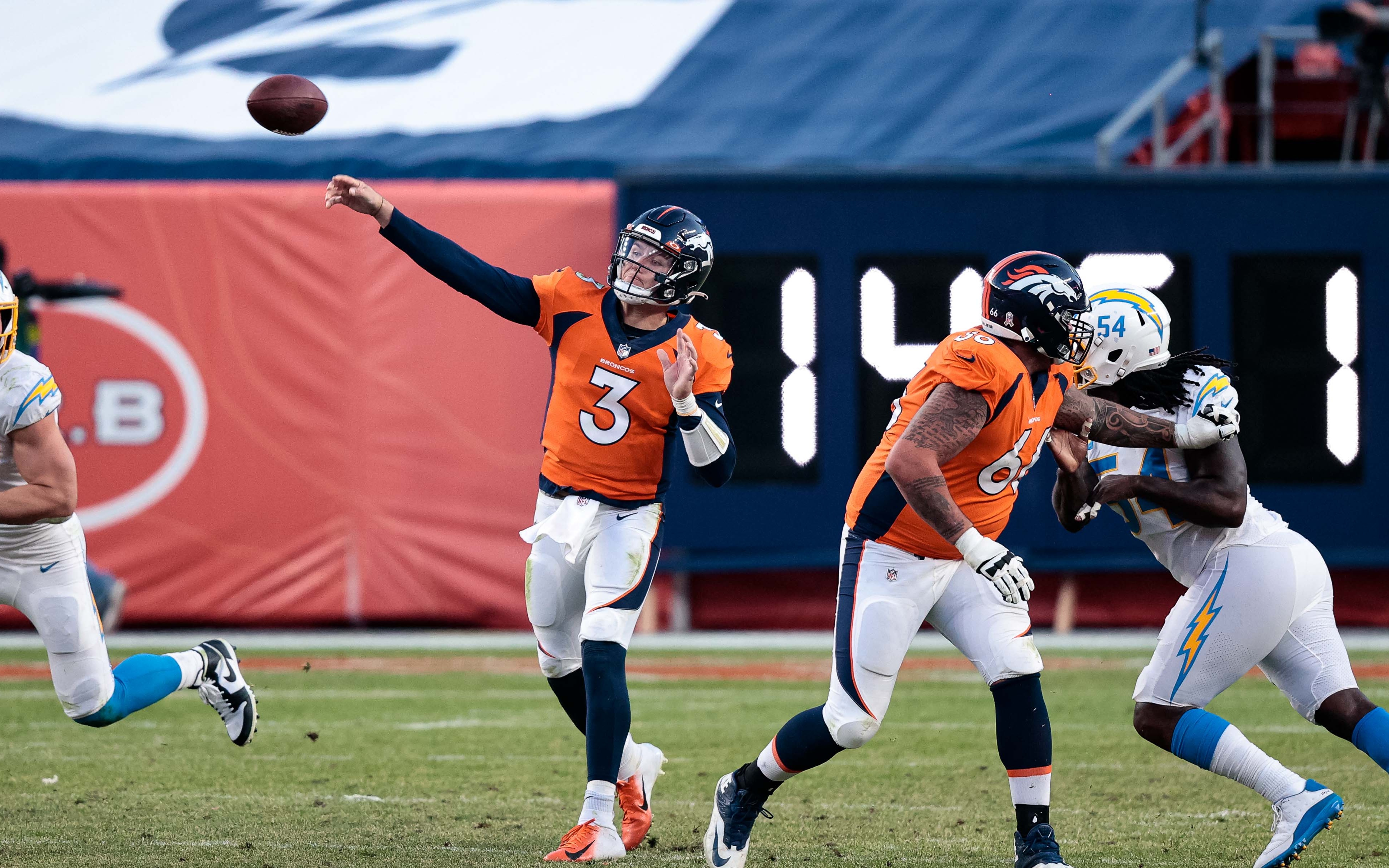 Broncos' Drew Lock throws. Credit: Isaiah J. Downing, USA TODAY Sports.