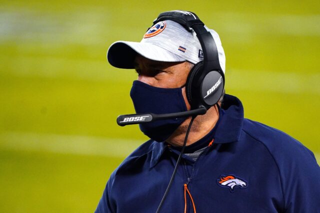 Vic Fangio coaches against the Chiefs. Credit: Jay Biggerstaff, USA TODAY Sports.