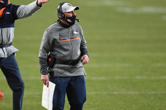 Vic Fangio in Broncos season-ending loss to the Raiders. Credit: Ron Chenoy, USA TODAY Sports.