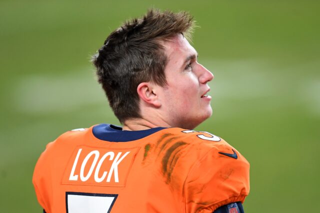 Drew Lock in Broncos 2020 season finale. Credit: Ron Chenoy, USA TODAY Sports.