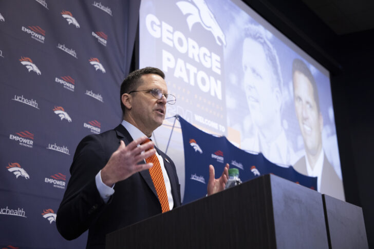Denver Broncos general manager George Paton during a press conference at UCHealth Training Center in Centennial, CO, January 19, 2021. Photo by Gabriel Christus
