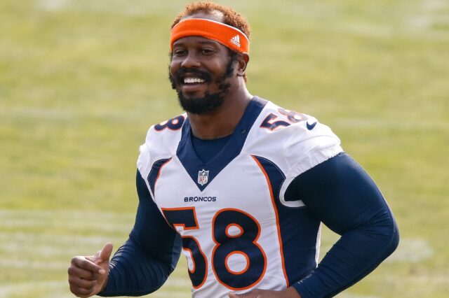 Von Miller in training camp. Credit: Isaiah J. Downing, USA TODAY Sports.