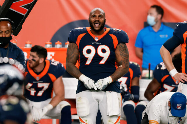 Denver Broncos defensive end Jurrell Casey (99) in the fourth quarter against the Tennessee Titans at Empower Field at Mile High.