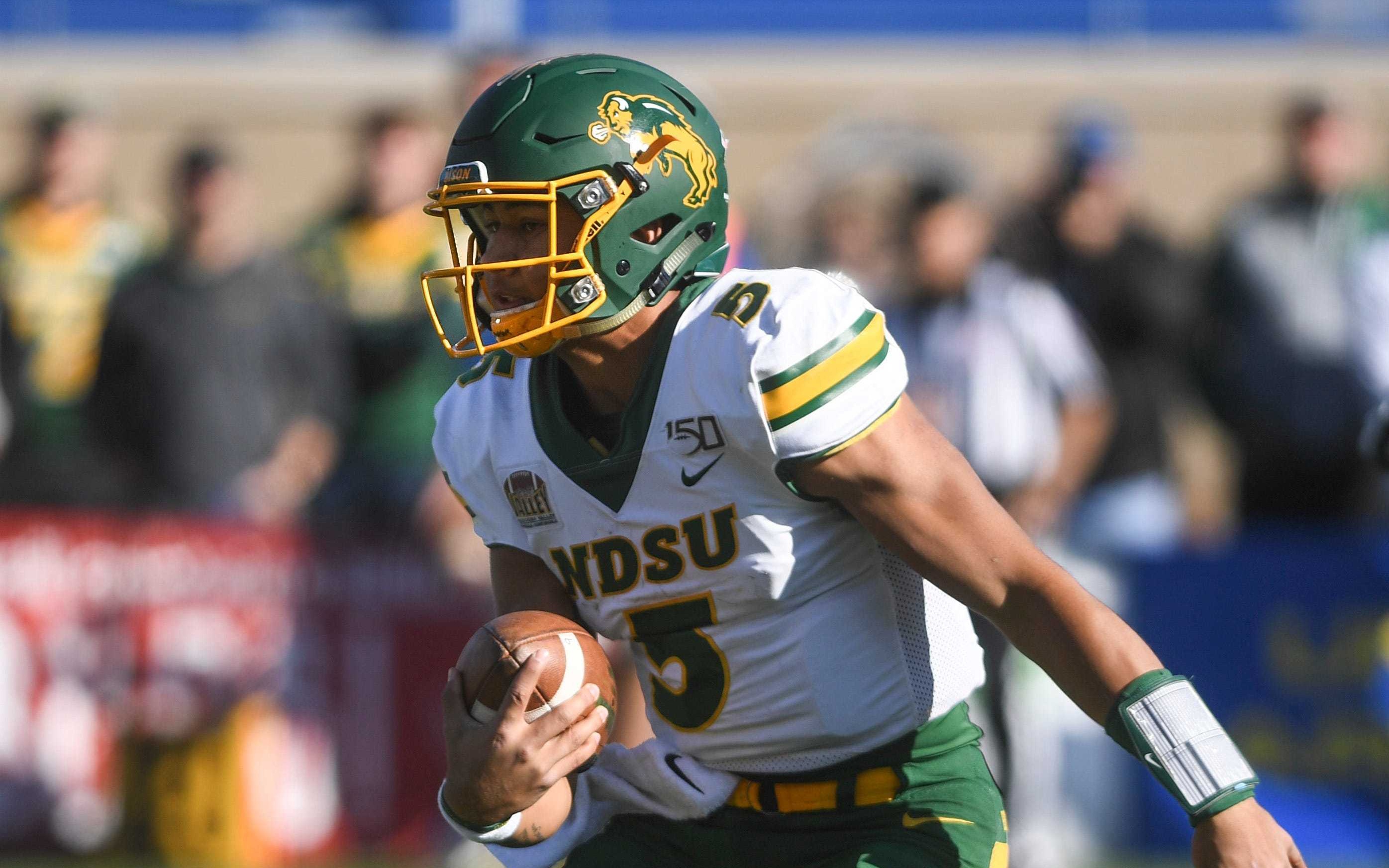 USATSI_15700790 Cropped Trey Lance runs in 2019. Credit: Abigail Dollins, USA TODAY Sports.