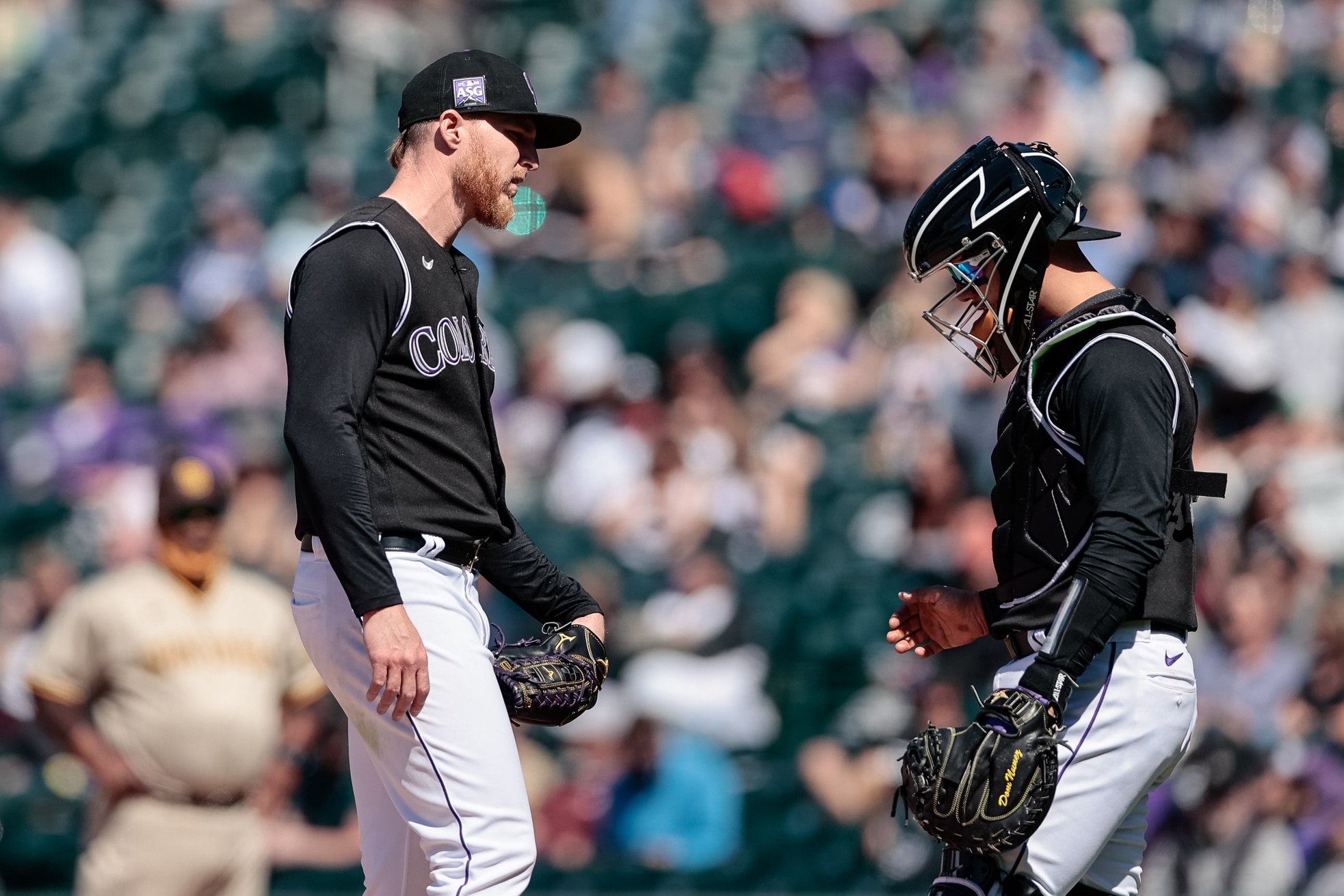 Colorado Rockies catcher Dom Nunez (3) in the second inning of a