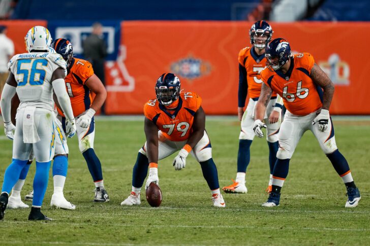 Denver Broncos center Lloyd Cushenberry III (79) in the fourth quarter against the Los Angeles Chargers at Empower Field at Mile High.