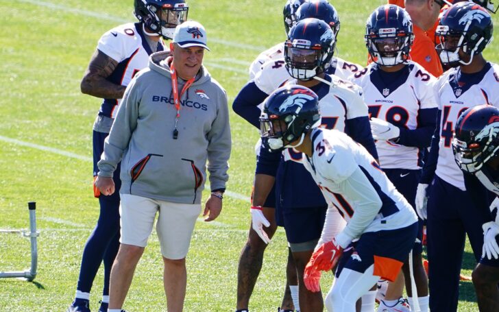Vic Fangio with his team in May. Credit: Ron Chenoy, USA TODAY Sports.