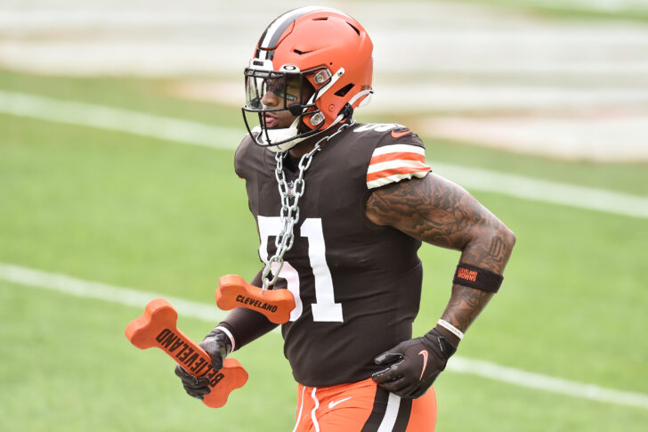 Cleveland Browns outside linebacker Mack Wilson (51) runs onto the field before the game between the Cleveland Browns and the Pittsburgh Steelers at FirstEnergy Stadium.