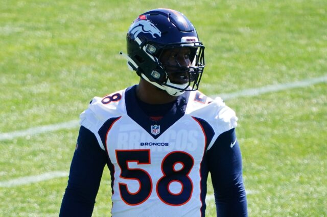 Von Miller at voluntary workouts in May. Credit: Ron Chenoy, USA TODAY Sports.