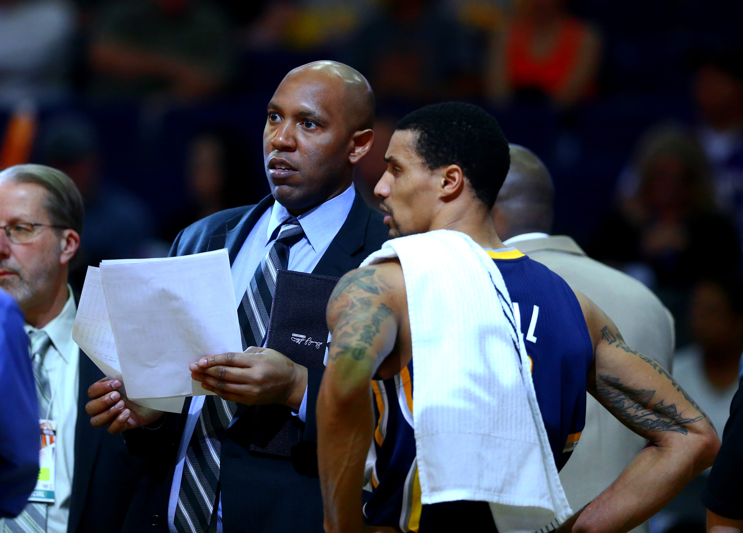 Denver Nuggets assistant coach Popeye Jones, filling in for coach