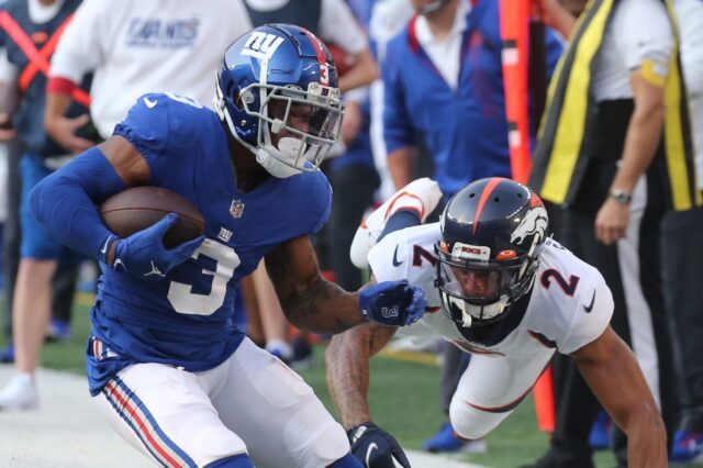 Surtain looked silly when he was out of position and missed the tackle on Sterling Shepard as the Giants scored a touchdown on the play. Credit: Chris Pedota, USA TODAY Sports.