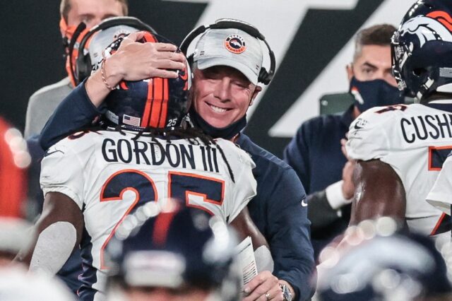 Pat Shurmur and Melvin Gordon in 2020. Credit: Vincent Carchietta, USA TODAY Sports.