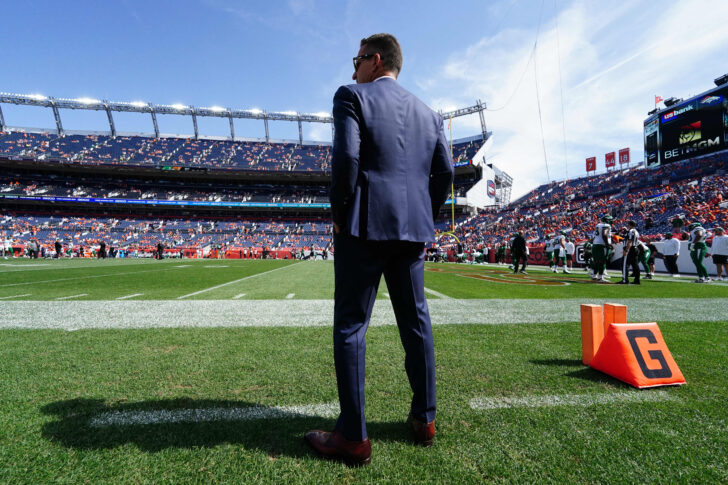Denver Broncos general manager George Paton before the game against the New York Jets at Empower Field at Mile High.