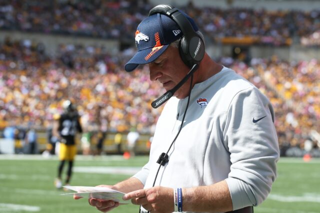Vic Fangio on the sideline in Pittsburgh on Sunday. Credit: Charles LeClaire, USA TODAY Sports.