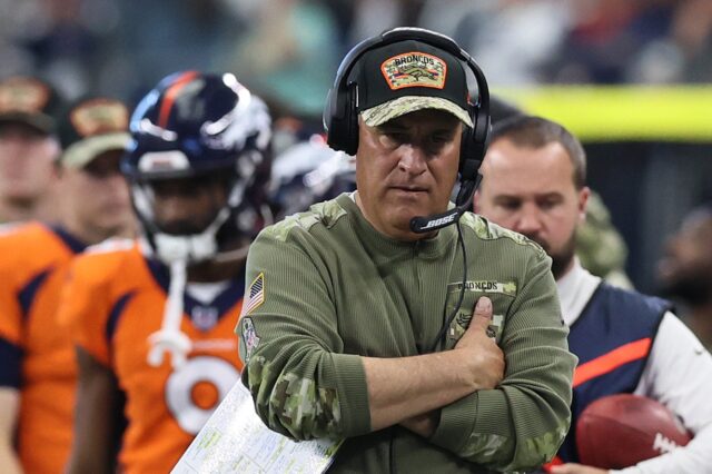 Vic Fangio paces the sideline during the biggest win of his career. Credit: Matthew Emmons, USA TODAY Sports.