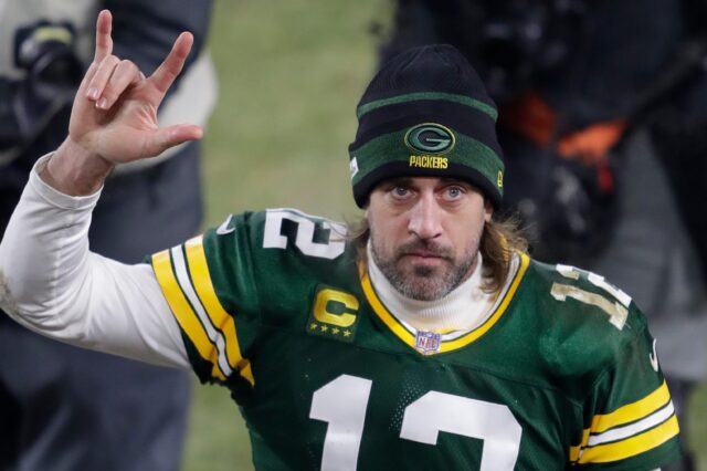 Aaron Rodgers tells his home crowd in Green Bay he loves them. Credit: Dan Powers, USA TODAY Sports.