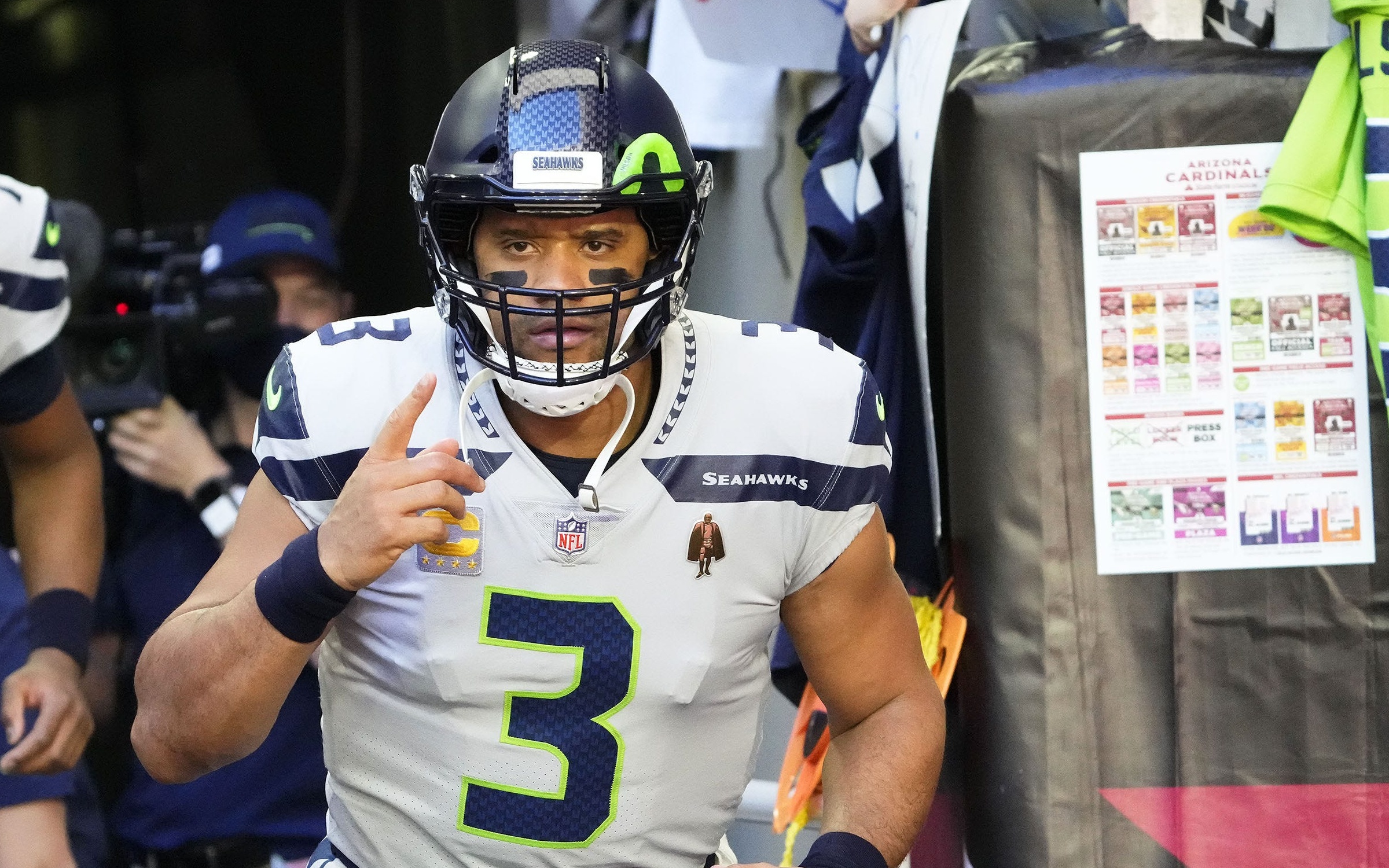 Russell Wilson runs out of the tunnel on Jan. 9. Credit: Rob Schumacher, USA TODAY Sports.