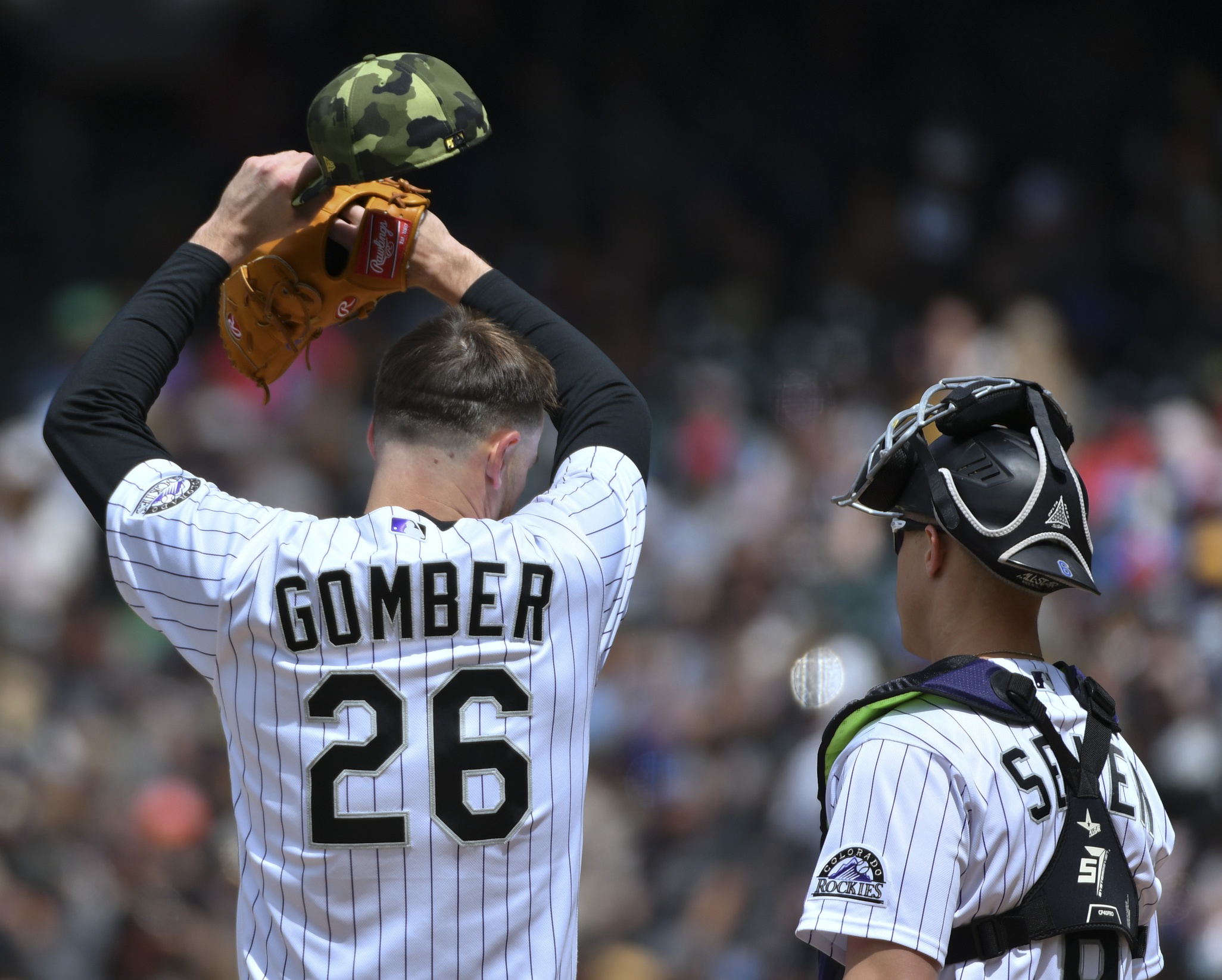 Colorado Rockies catcher Brian Serven (6) in the third inning of a