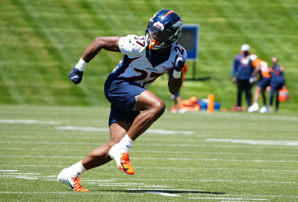 Denver Bronco cornerback  Damarri Mathis (27) during rookie mini camp drills at UCHealth Training Center.