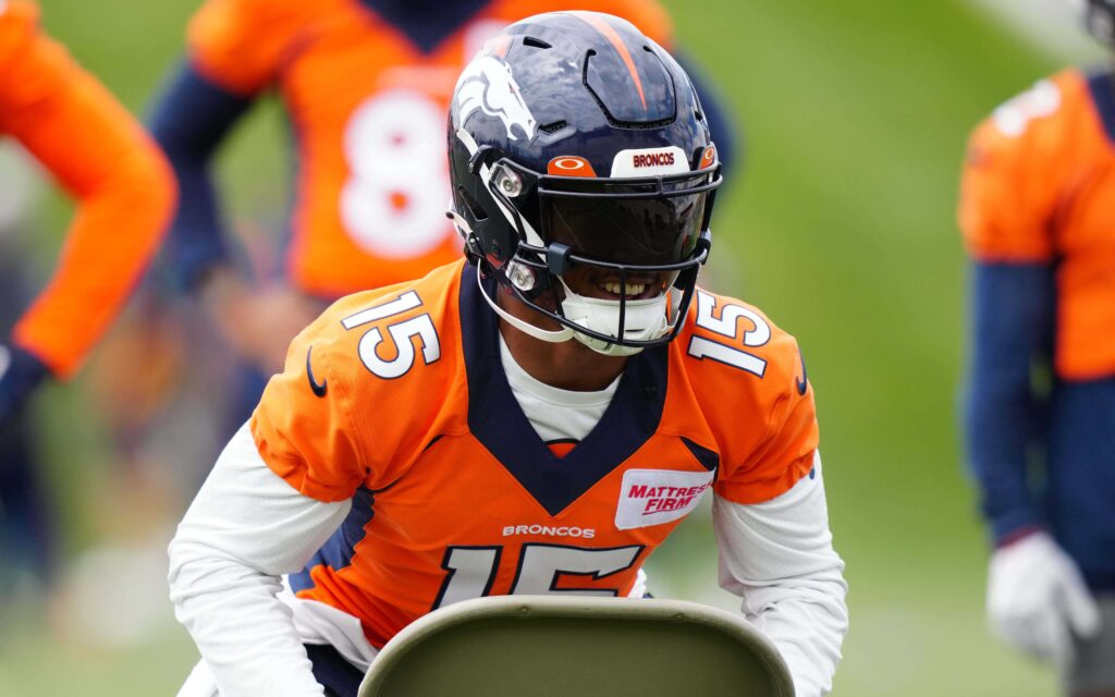 Denver Broncos wide receiver Diontae Spencer (11) takes part in drills  during an NFL football training camp at the team's headquarters Tuesday,  Aug. 17, 2021, in Englewood, Colo. (AP Photo/David Zalubowski Stock