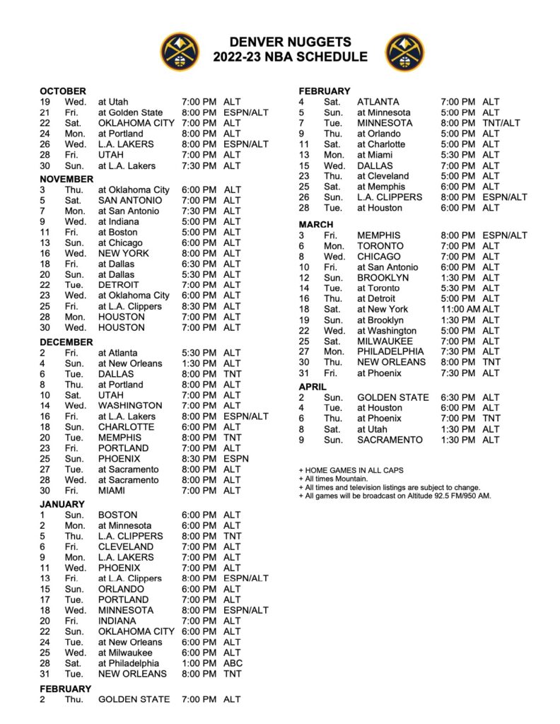 Denver Nuggets Announce 2022 Preseason Schedule