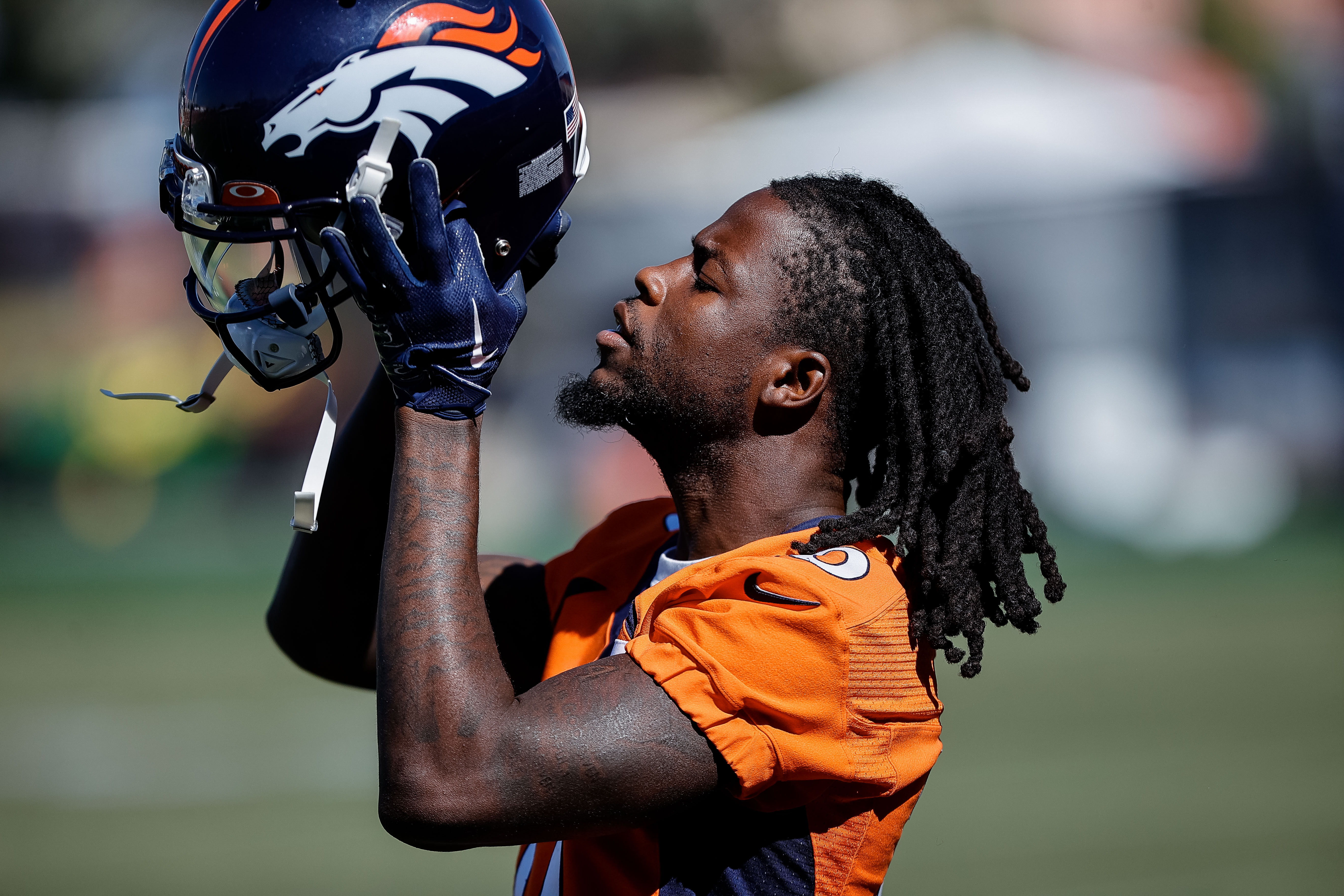 Denver Broncos wide receiver Jerry Jeudy (10) during training camp at the UCHealth Training Center.