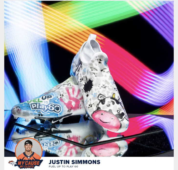 Denver Broncos S Justin Simmons' Play60 pair of cleats for the 'My Cause My Cleats' Initiative.