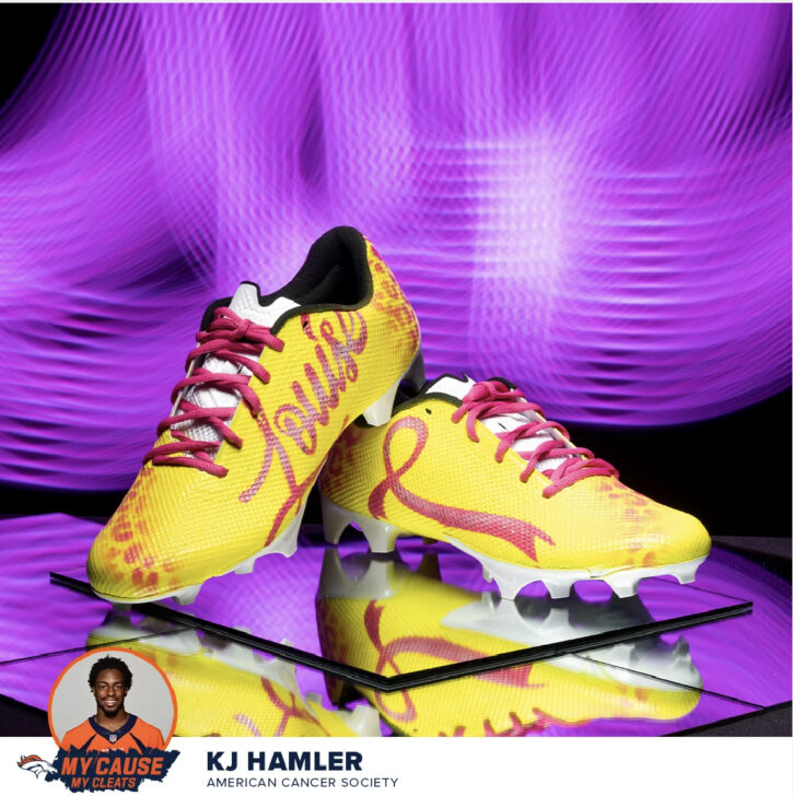 WR K.J. Hamler's cleats for the 'My Cause My Cleats' initiative.