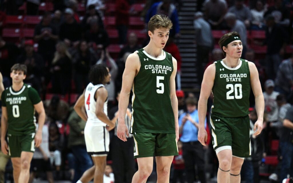 Colorado State walks off the court in a loss to San Diego State on Feb. 21, 2023. Credit: Orlando Ramirez, USA TODAY Sports.
