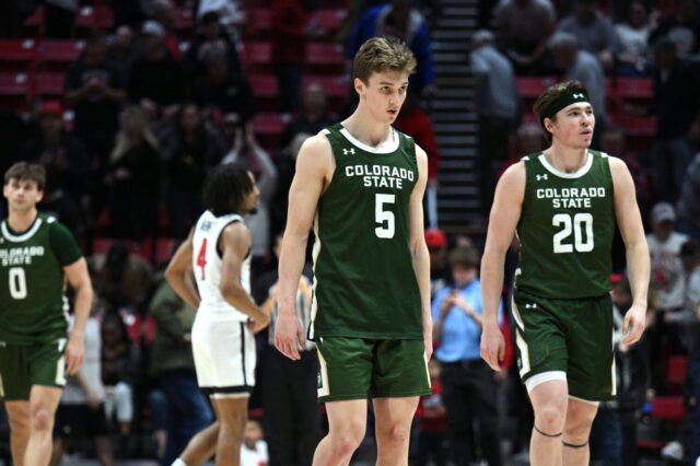 Colorado State walks off the court in a loss to San Diego State on Feb. 21, 2023. Credit: Orlando Ramirez, USA TODAY Sports.