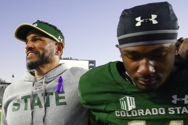 Jay Norvell after the 2022 season-finale win over New Mexico. Credit: Michael Madrid, USA TODAY Sports.