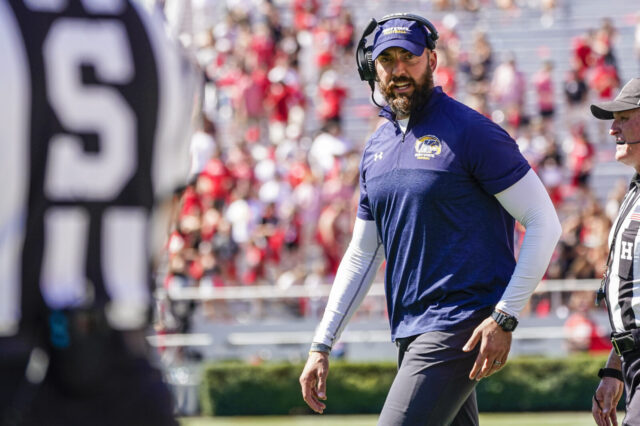 Kent State Golden Flashes head coach, and new CU Buffs offensive coordinator, Sean Lewis on the field during a time out against the Georgia Bulldogs during the second half at Sanford Stadium.