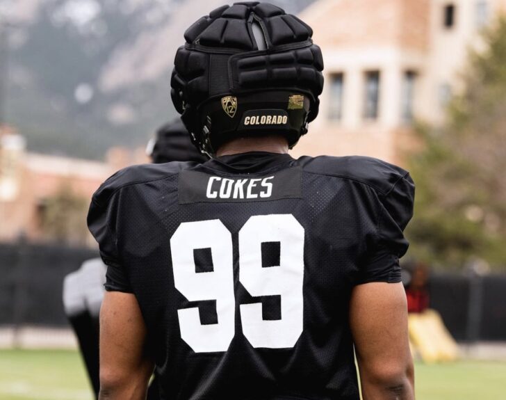 Colorado Buffaloes DL Shane Cokes rocks his new number 99 at CU Buffs Spring Practice